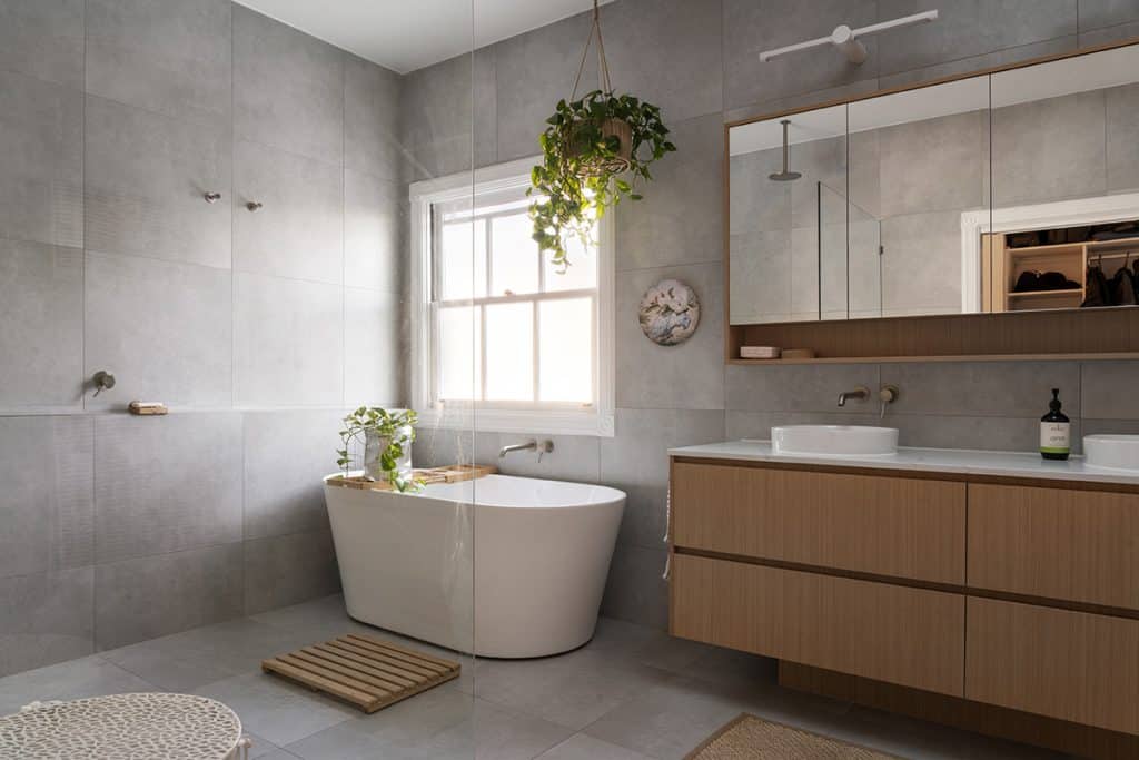 Luxury bathroom upgrade with elegant fixtures and smart storage